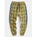 Mens Plaid Side Patchwork Drawstring Cotton Jogger Pants With Pocket Mens Plaid Side Patchwork Drawstring Cotton Jogger Pants With Pocket