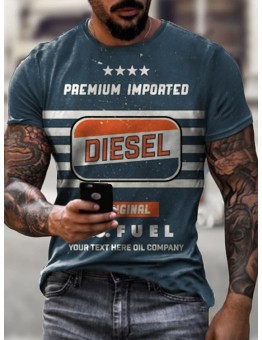 Round neck slim fit English letter printed short sleeved shirt