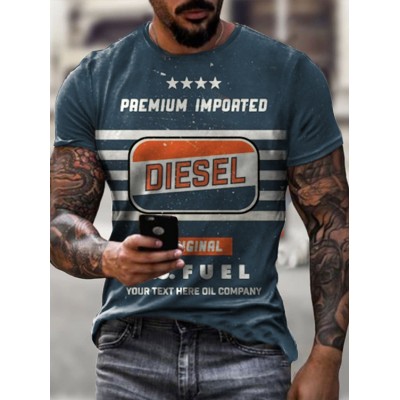 Round neck slim fit English letter printed short sleeved shirt Round neck slim fit English letter printed short sleeved shirt