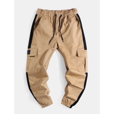 Mens Solid Color Side Patchwork Casual Pants With Pocket Mens Solid Color Side Patchwork Casual Pants With Pocket