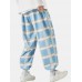 Mens Plaid Relaxed Fit Drawstring Cuff Pants With Pocket Mens Plaid Relaxed Fit Drawstring Cuff Pants With Pocket