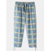 Mens Plaid Relaxed Fit Drawstring Cuff Pants With Pocket Mens Plaid Relaxed Fit Drawstring Cuff Pants With Pocket