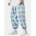 Mens Plaid Relaxed Fit Drawstring Cuff Pants With Pocket Mens Plaid Relaxed Fit Drawstring Cuff Pants With Pocket