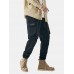 Mens Solid Applique Cotton Drawstring Cuff Cargo Pants With Multi Pockets Mens Solid Applique Cotton Drawstring Cuff Cargo Pants With Multi Pockets