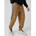 Mens Plaid Side Patchwork Drawstring Cotton Jogger Pants With Pocket Mens Plaid Side Patchwork Drawstring Cotton Jogger Pants With Pocket