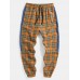 Mens Plaid Side Patchwork Drawstring Cotton Jogger Pants With Pocket Mens Plaid Side Patchwork Drawstring Cotton Jogger Pants With Pocket