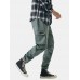 Mens Solid Applique Cotton Drawstring Cuff Cargo Pants With Multi Pockets Mens Solid Applique Cotton Drawstring Cuff Cargo Pants With Multi Pockets