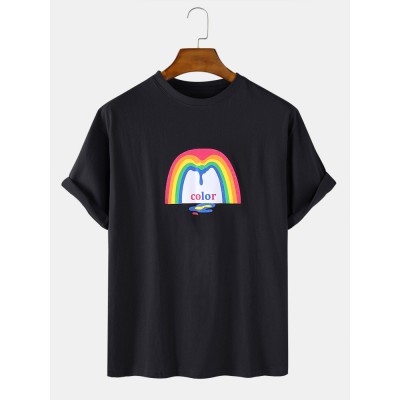 Mens Rainbow Graphic Print Cotton Round Neck Casual Short Sleeve T Shirt Mens Rainbow Graphic Print Cotton Round Neck Casual Short Sleeve T Shirt