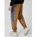 Mens Plaid Side Patchwork Drawstring Cotton Jogger Pants With Pocket Mens Plaid Side Patchwork Drawstring Cotton Jogger Pants With Pocket