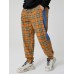 Mens Plaid Side Patchwork Drawstring Cotton Jogger Pants With Pocket Mens Plaid Side Patchwork Drawstring Cotton Jogger Pants With Pocket