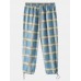 Mens Plaid Relaxed Fit Drawstring Cuff Pants With Pocket Mens Plaid Relaxed Fit Drawstring Cuff Pants With Pocket