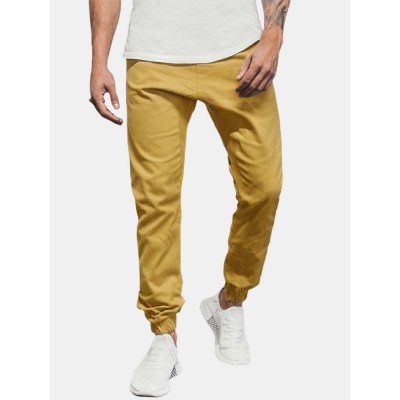 Mens Solid Color Casual Drawstring Pants With Pocket Mens Solid Color Casual Drawstring Pants With Pocket