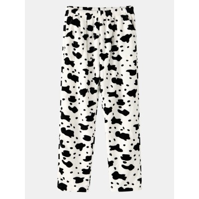 Mens Cows Pattern Thick Elastic Waist Plush Loose Pants Home Sleep Pants Mens Cows Pattern Thick Elastic Waist Plush Loose Pants Home Sleep Pants